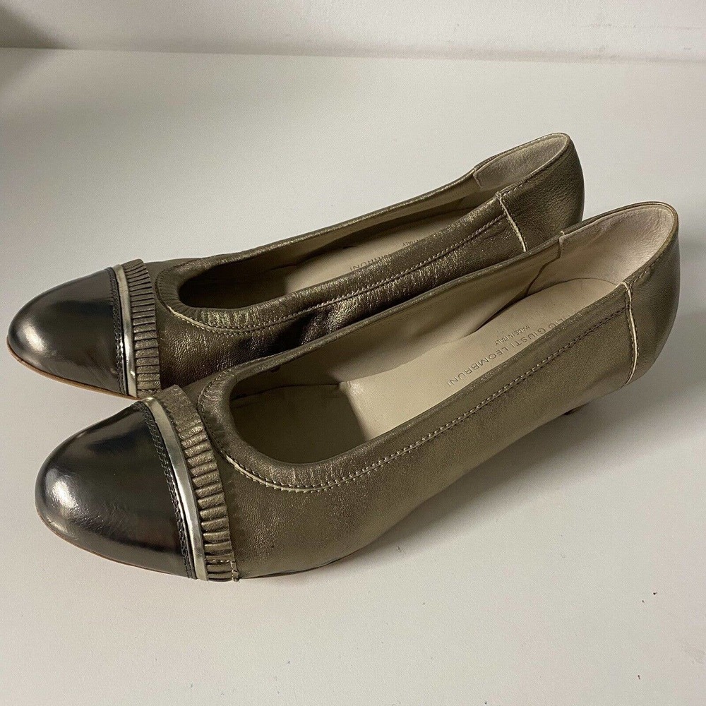 AGL Attilio Giusti Leombruni Pump Ballet Leather Gold Metallic Low Heel … - Picture 6 of 11
